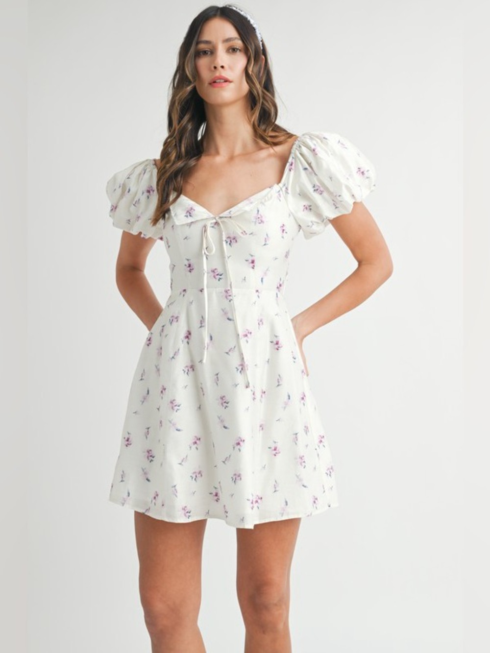 MABLE Floral Print Puff Sleeve Mini Dress